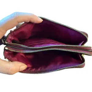Coach Double Zip Brown & Fuchsia Wristlet Wallet thumbnail 8