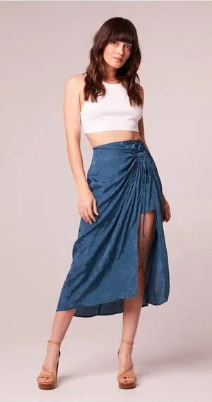 Band of the Free NWT Women's Celene Deep Teal Layered Midi Skirt - L thumbnail 1