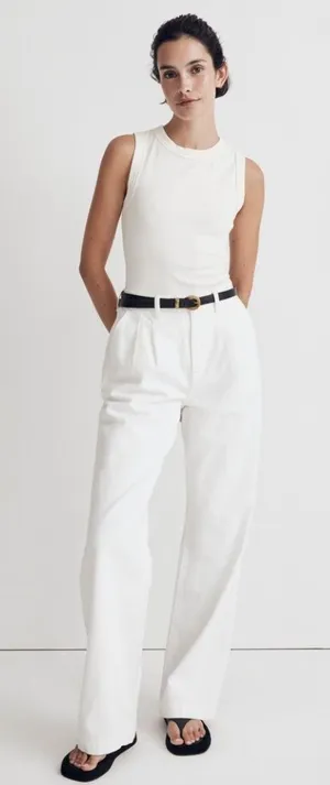 Madewell Crewneck Thong Bodysuit in Sleekhold Small NEW Lighthouse White thumbnail 1