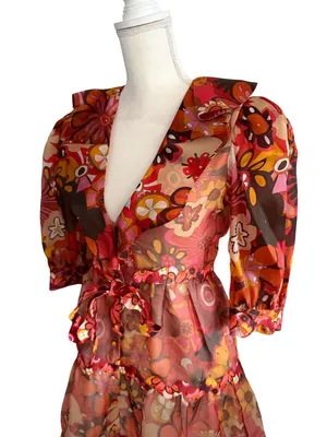CELIA Floral Multicolor Sheer A Line Dress Size XS thumbnail 8
