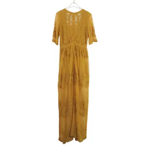 Anthropologie Sohcue Mustard Yellow Sheer Lace V-Neck Maxi Dress Small NWT thumbnail 4