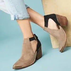 Jeffrey Campbell Booties Women 7.5‎ Taupe Black Suede Western Cutout Ankle thumbnail 1
