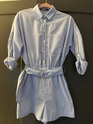 Zara Light Blue Belted Shirt Romper thumbnail 1