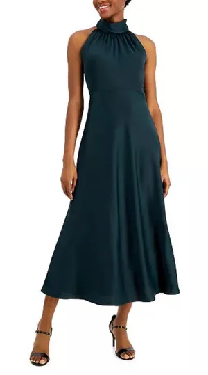 Satin Midi Halter Dress Green Size 2 thumbnail 2