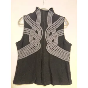 Icelandic Design Black Boiled Wool Vest‎ Grey Corded Embroidery Petite L vintage thumbnail 7