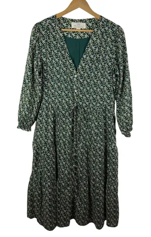 Trovata Birds of Paradise Green Floral Midi Dress‎ Size Small Button Front Boho thumbnail 1