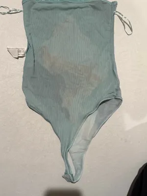 ZARA Sheer Mesh abstract seashell Bodysuit light blue strapless small thumbnail 6