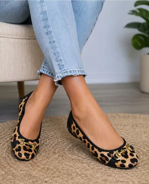 Me Too Leopard Print Haircalf Ballet Flats Gold Horsebit Leather Women’s 6.5M thumbnail 1
