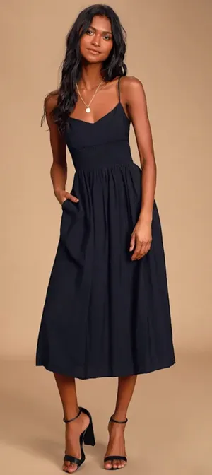 Lulu's Full Heart Black Smocked Midi Dress Size XL thumbnail 1