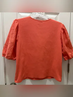 Dolan Anthropologie Coral Eyelet Puff Sleeve Blouse size XL thumbnail 12