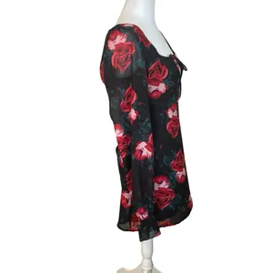Princess Polly Bayford Long Sleeve Mini Dress Red Black Roses US Size 6‎ NWT thumbnail 7
