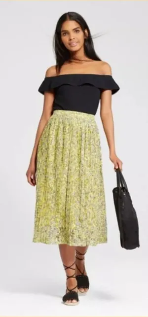 Who What Wear Maxi Skirt Women Size 6 Floral Pleated‎ Layered Yellow Black White thumbnail 1