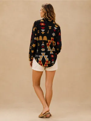LuLaRoe Black Geometric Aztec Print Boho Oversized Drop Shoulder Knit Turtleneck thumbnail 8
