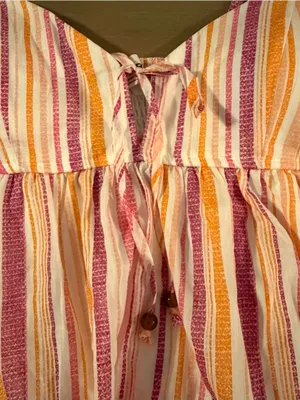 No Boundaries M Striped Cotton Babydoll Mini Dress Pink Orange Summer Beach thumbnail 3