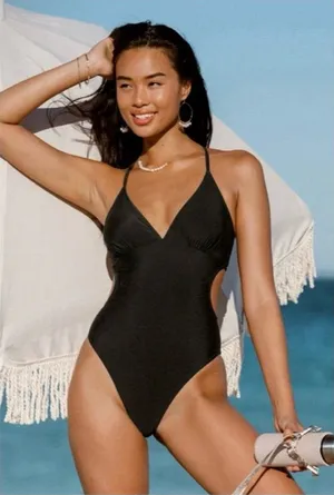 NWT Cupshe Kasey Black Cutout Back One Piece Swimsuit thumbnail 1