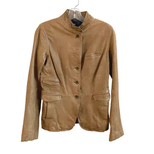 Gap Leather Jacket Women XS Tan Brown Dark Academia Mock Neck Button Blazer thumbnail 3
