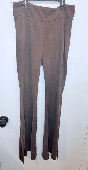 Illa Illa Pants Womens L Flare Leg Bell Bottom Cotton Terry Brown Pull On thumbnail 1
