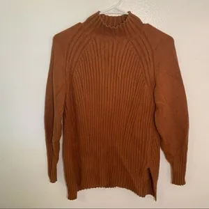 7Modifier‎ Mock Neck Sweater Tan Rust Ribbed Front Brown thumbnail 2