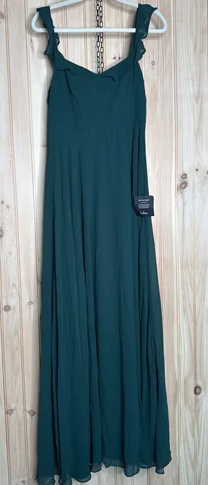 NWT Lulus Dreamy Admiration Emerald Green Ruffled Maxi Dress Bridesmaid Size L thumbnail 1