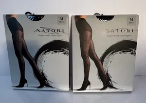 Natori Leopard Mix Sheer Tights Medium Black Luxury Fashion Legwear‎ Set of 2 thumbnail 1