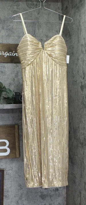 Siena Womens Sequined Spaghetti Strap Sweetheart Neck Midi Dress Gold Yellow 8 thumbnail 1