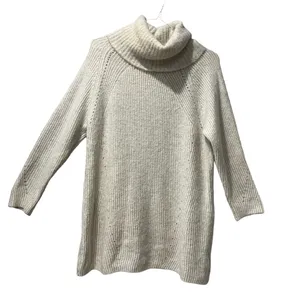 Topshop Women's Turtleneck Sweater Cream Tan Fuzzy Stripe Long Oversized Sz 0/2‎ thumbnail 1