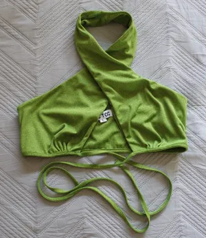 Bright green halter wraparound crop top Size L thumbnail 1