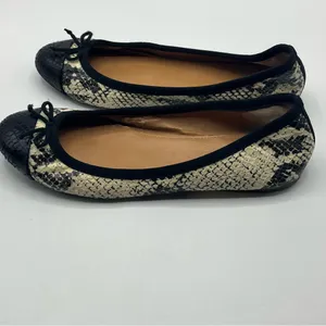 J Crew Factory Sz 7 Ballet Flats Slip On Shoes Snakeskin Print Black Cream thumbnail 6