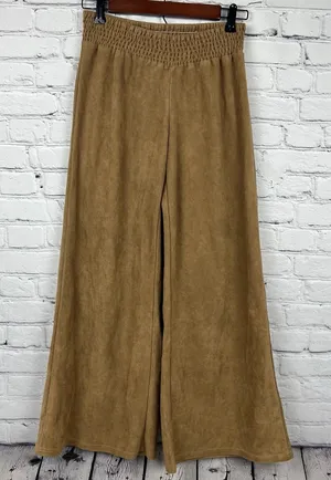 Earthbound Trading Co Faux Suede Wide Leg Brown Pant Boho Hippie Retro‎ Comfy S thumbnail 1
