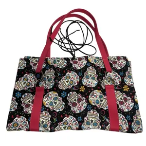 Sugar‎ Skull Bible Tote Bag – Large Fabric Church Carry Bag with Pink Handles thumbnail 1