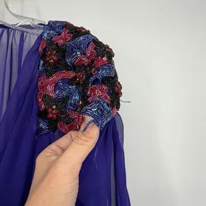 Vintage 1982 Casadei Purple Beaded Chiffon Draped Cocktail Dress Size 10 thumbnail 6