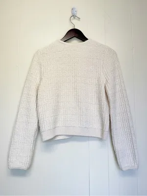 ZARA Textured Knit Cropped Cardigan Sweater Cream Ivory Luxury Size Small thumbnail 6