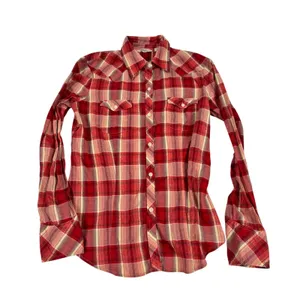 American Eagle Outfitters Red Plaid Western Sheer Button Down Shirt Small thumbnail 2