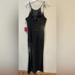 Vintage 90s May Queen Black Sequin Maxi Dress Formal Prom Evening Size 8 thumbnail 2
