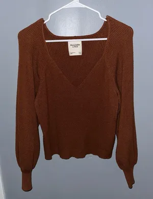 Abercrombie & Fitch Women's V-Neck Tan Sweater thumbnail 1