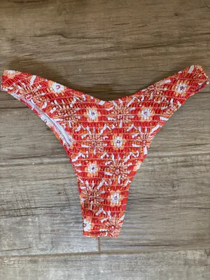 Orange Floral Smocked Bikini Set thumbnail 4
