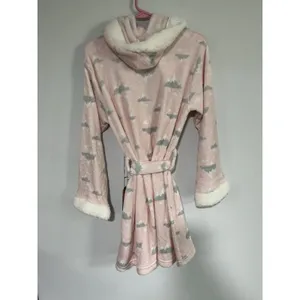 Bear Paw Pink Plush Hooded Sherpa Trim Robe, Women's M Two Pockets Belted NWT thumbnail 4