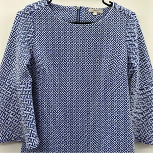Tyler Boe Royal Blue & White Grecian Geometric Bell Sleeve‎ Sheath Dress Size S thumbnail 2