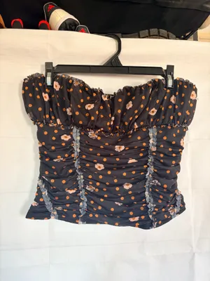 Free People Ruched Floral Polka Dot Tube Top Y2K Boho NWOT Size M thumbnail 6