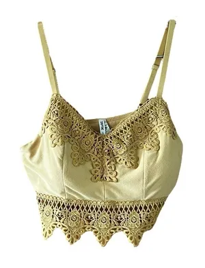 Mudd Yellow Lace Crop Top Women's Size Small thumbnail 1