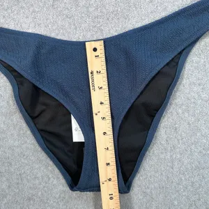 J.Crew Textured Curved Waist Cheeky Bikini Swim Bottom Size Large Blue BC050 New thumbnail 3