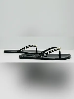 Stuart Weitzman Goldie Black Shiny Jelly Flip Flop Sandal Shoe NWOB thumbnail 6