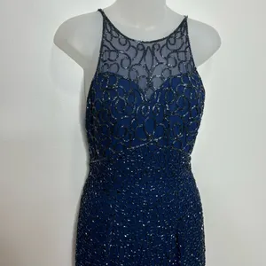 Andretta Donatello Cobalt Blue Vintage Beaded 100% Silk Gown Prom size small thumbnail 2