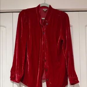J. Jill Rich Red Velvet Button Down Shirt medium‎ thumbnail 1