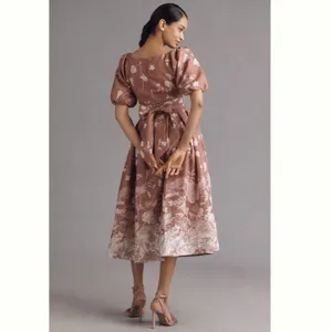 Anthropologie En Saison Monet Puff-Sleeve Square-Neck Midi Dress thumbnail 2