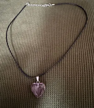 Heart Pendant Necklace - Pink Glass Heart on Black Cord thumbnail 1