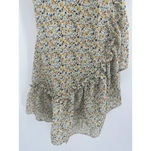 Chelsea &‎ Violet Womens Yellow Microfloral Wrap Dress XS Ruffle Sheer Mini thumbnail 3