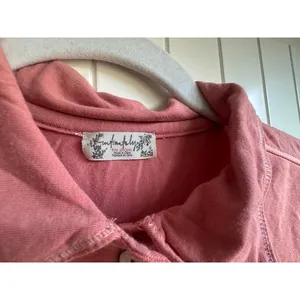 Intimately Free People Pink Long Sleeve Button Down Pajama Top Cropped Size XS thumbnail 6