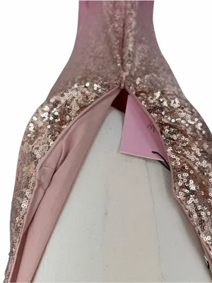 Hello Molly - NWT Diamond Entrance Pink Gold Sequin Halter Maxi Dress Size S thumbnail 7