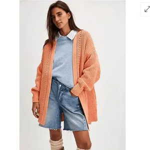 Free People Peach Orange Nightingale Chunky Long Cardigan‎ Sweater Small NWOT thumbnail 8